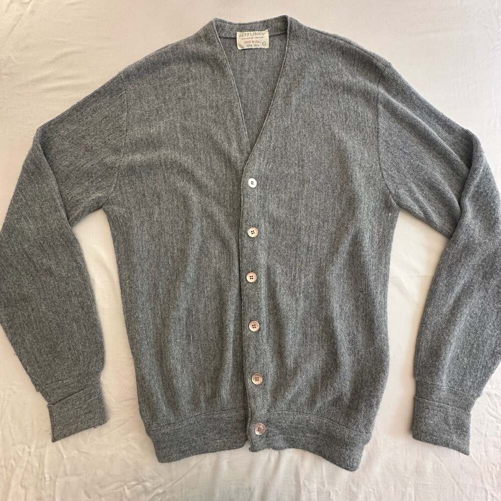 Vintage Lord Jeff Jefflinks Gray Acrylic Cardigan Sweater (L)